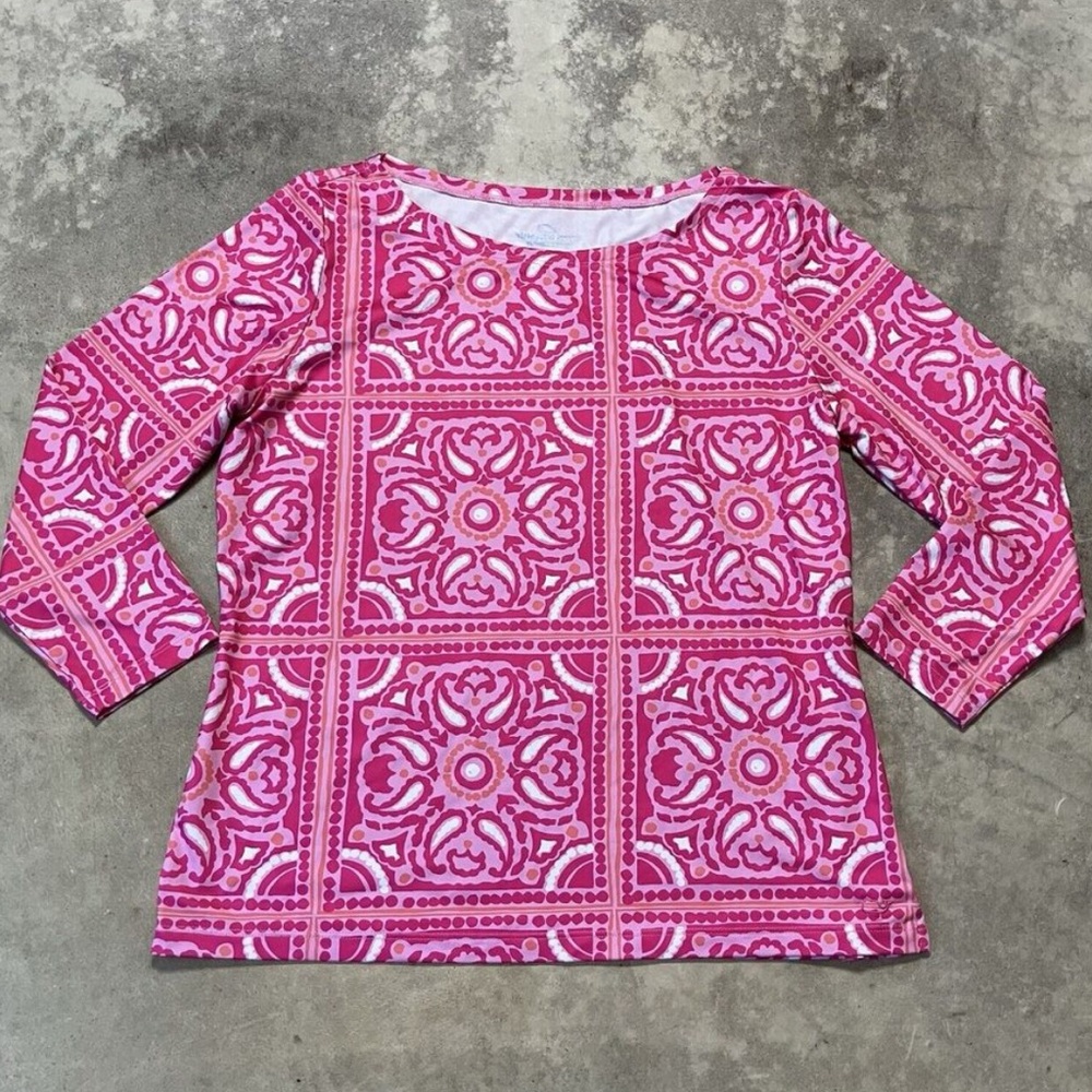 Vineyard Vines Pink Geometric Women's Blouse Top Sankaty Performance